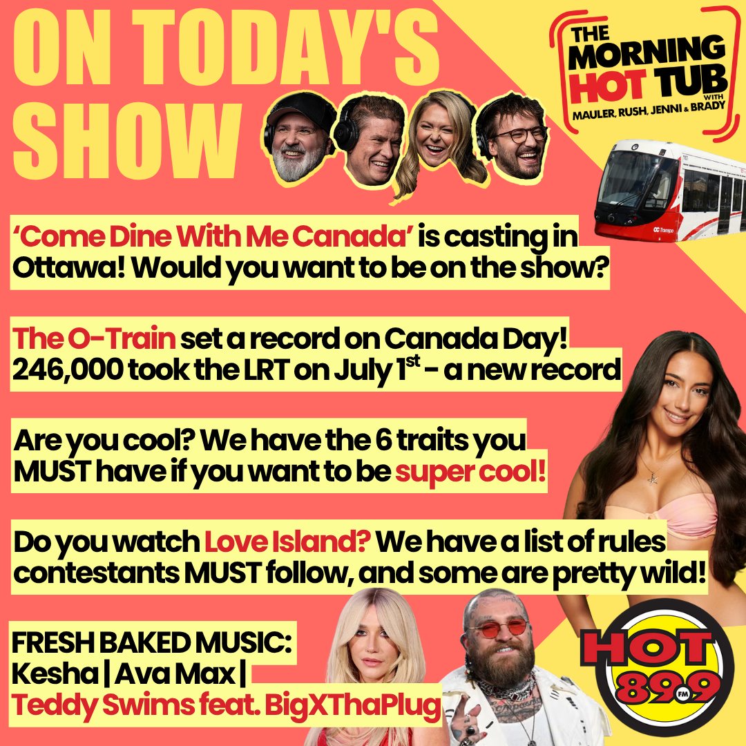 IT'S FRIIIIDAY (again)! Somehow every day has felt like a Friday this week, and we kinda love it. Let's get you weekend ready - the Morning Hot Tub with Mauler, Rush, Jenni and Brady is on NOW!

Sunshine and 26 today! #Ottawa #OttNews
