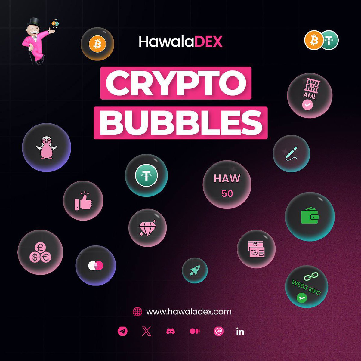 hawaladex's tweet photo. Web3 Social Network Hawala Forest
P2P Web3 Wallet Chat

🟣 Connected using • Metamask
• Trust wallet

🟣 Earn HAW tokens from broadcasting your token KOLS

🟣 Earn HAW tokens from broadcasting your images and videos

🟣 P2P Friends & Family Public or Invite only https://t.co/1Eu9D8FRXd token launchpad 🚀
• Meme tokens
• Utility tokens
 • Debt tokens

Tokens achieving Soft Cap are listed on DEX 
A % of of a listed tokens supply are airdropped to the HawalaDEX users

🟣 Create events with NFT ticketing

🟣 Hawala KYC
Users of the Telegram KYC AML bot gain a KYC badge on their profile

#Web3 #socialcrypto #DEX #OTCagent #hawala #HAW