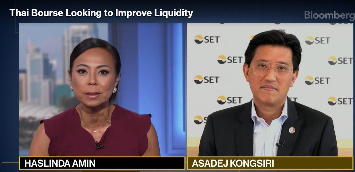 SET Thailand EN (@set_thailand_en) on Twitter photo #SET President Asadej Kongsiri told <a href="/BloombergTV/">Bloomberg TV</a>'s Haslinda Amin about flagship project Jump+ to attract #foreigninvestors and affirmed SET will maintain current #regulatorymeasures through year-end to ensure investor certainty.
<a href="/haslindatv/">Haslinda Amin</a>
Watch: bit.ly/3IdRk8c #SET President Asadej Kongsiri told <a href="/BloombergTV/">Bloomberg TV</a>'s Haslinda Amin about flagship project Jump+ to attract #foreigninvestors and affirmed SET will maintain current #regulatorymeasures through year-end to ensure investor certainty.
<a href="/haslindatv/">Haslinda Amin</a>
Watch: bit.ly/3IdRk8c