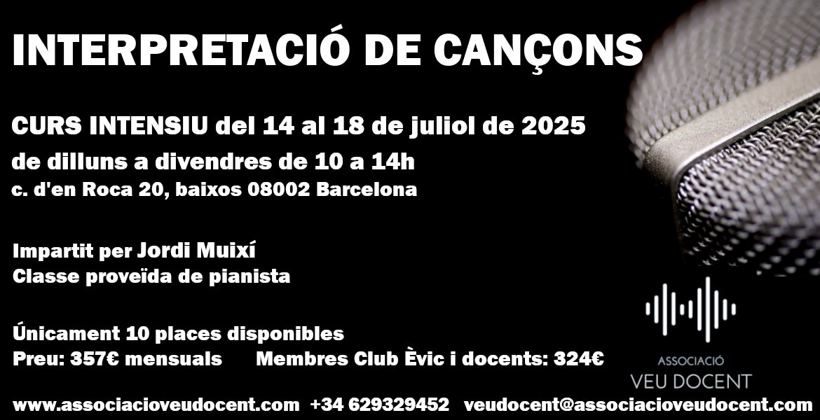 Queden pocs dies perquè comenci aquest curs ideal per  professors de música, per tots aquells que canteu a l'aula o simplement per passar-ho bé: #veu #cant #interpretaciódecançons #intensiujuliol #veudocent #associacióveudoocent