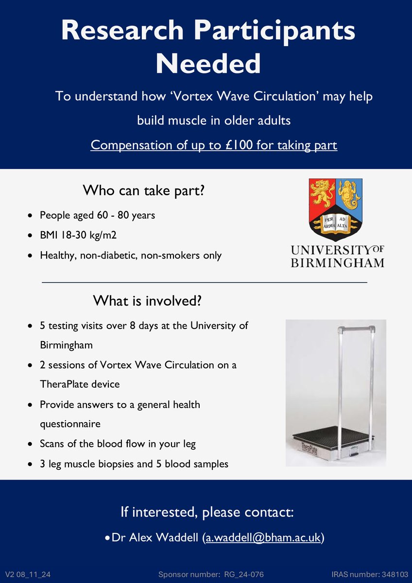 UBSportExR's tweet image. If you are between the ages of 60-80 years and would be interested in becoming a research participant for this study, then please contact Alex Waddell.
Alex Waddell - a.waddell@bham.ac.uk
#universityofbirmingham @unibirmingham