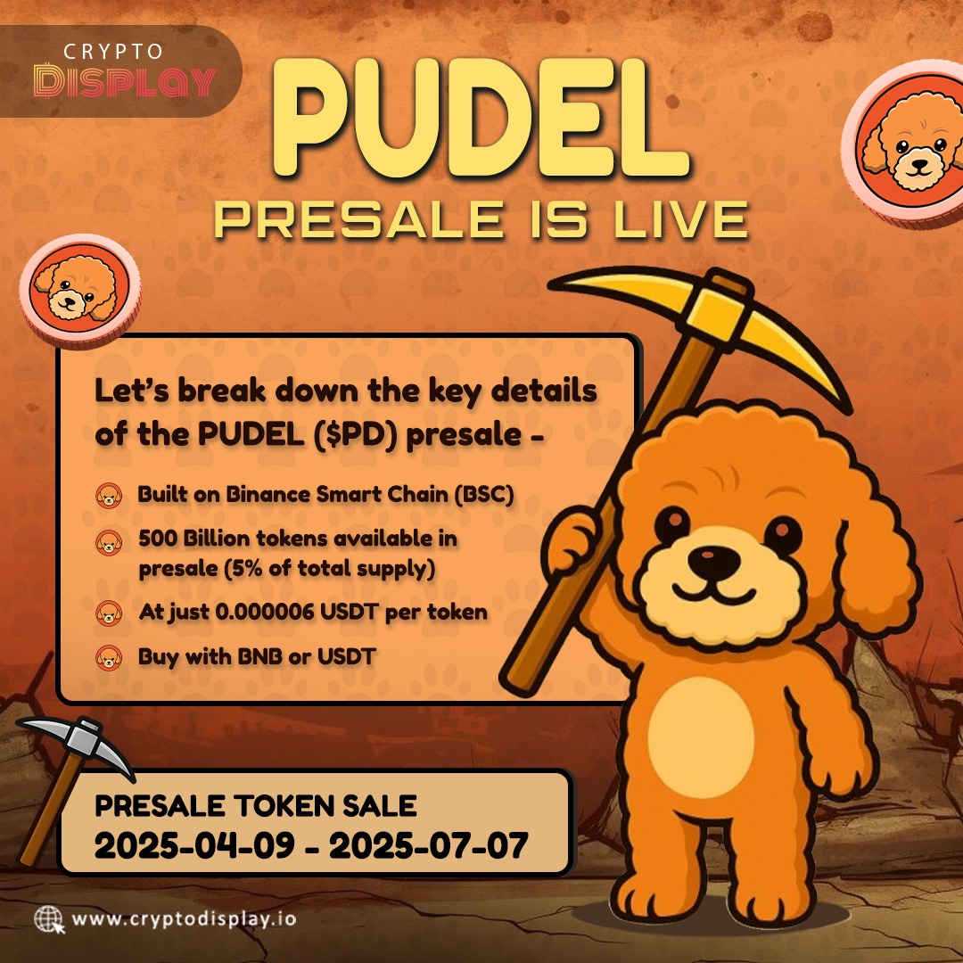 Crypto Display (@cryptodisplayio) on Twitter photo The <a href="/PudelCoin/">Pudelcoin $PD</a> ($PD) is more than just tokens — it’s a fun adventure with PUDEL on the Binance Smart Chain. ✨
👉Visit more - cryptodisplay.io/crypto-presale…
#cryptodisplay #PUDEL #PD #BSC #token #crypto #presale #cryptopresale #presalealert The <a href="/PudelCoin/">Pudelcoin $PD</a> ($PD) is more than just tokens — it’s a fun adventure with PUDEL on the Binance Smart Chain. ✨
👉Visit more - cryptodisplay.io/crypto-presale…
#cryptodisplay #PUDEL #PD #BSC #token #crypto #presale #cryptopresale #presalealert
