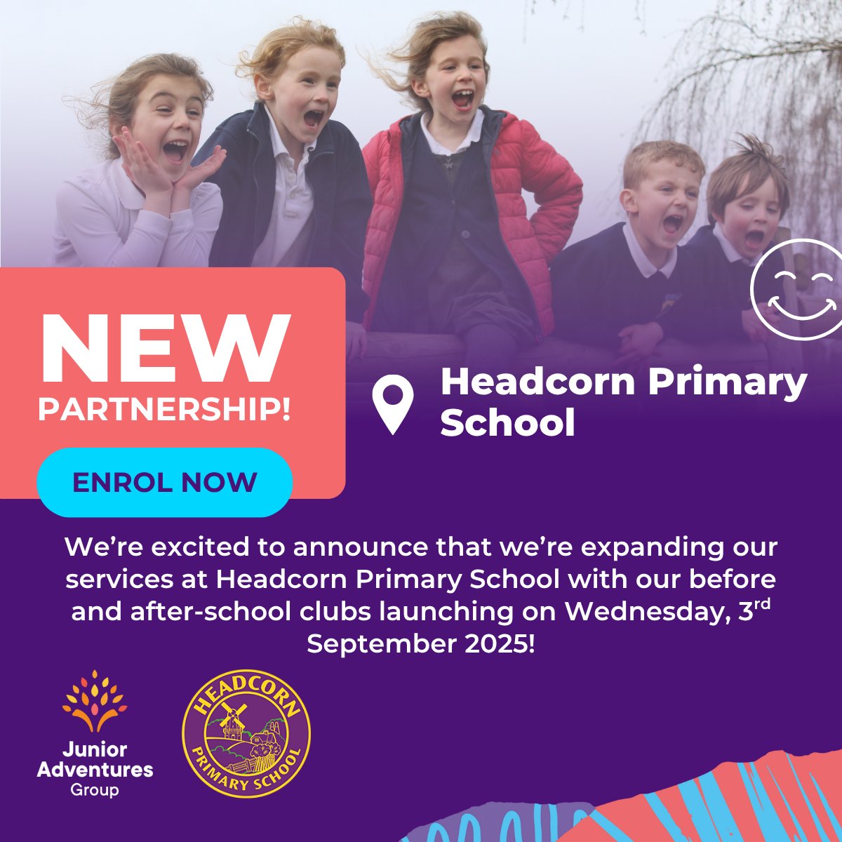 We're excited to be delivering our Rise then Shine and Stay and Play clubs at <a href="/HeadcornPrimary/">Headcorn Primary</a> every day throughout the academic year starting from Wednesday, 3rd September!

Find out more and enrol today at junioradventuresgroup.co.uk/find-us/headco… 

Claim a free session using code TRYHEADCORN