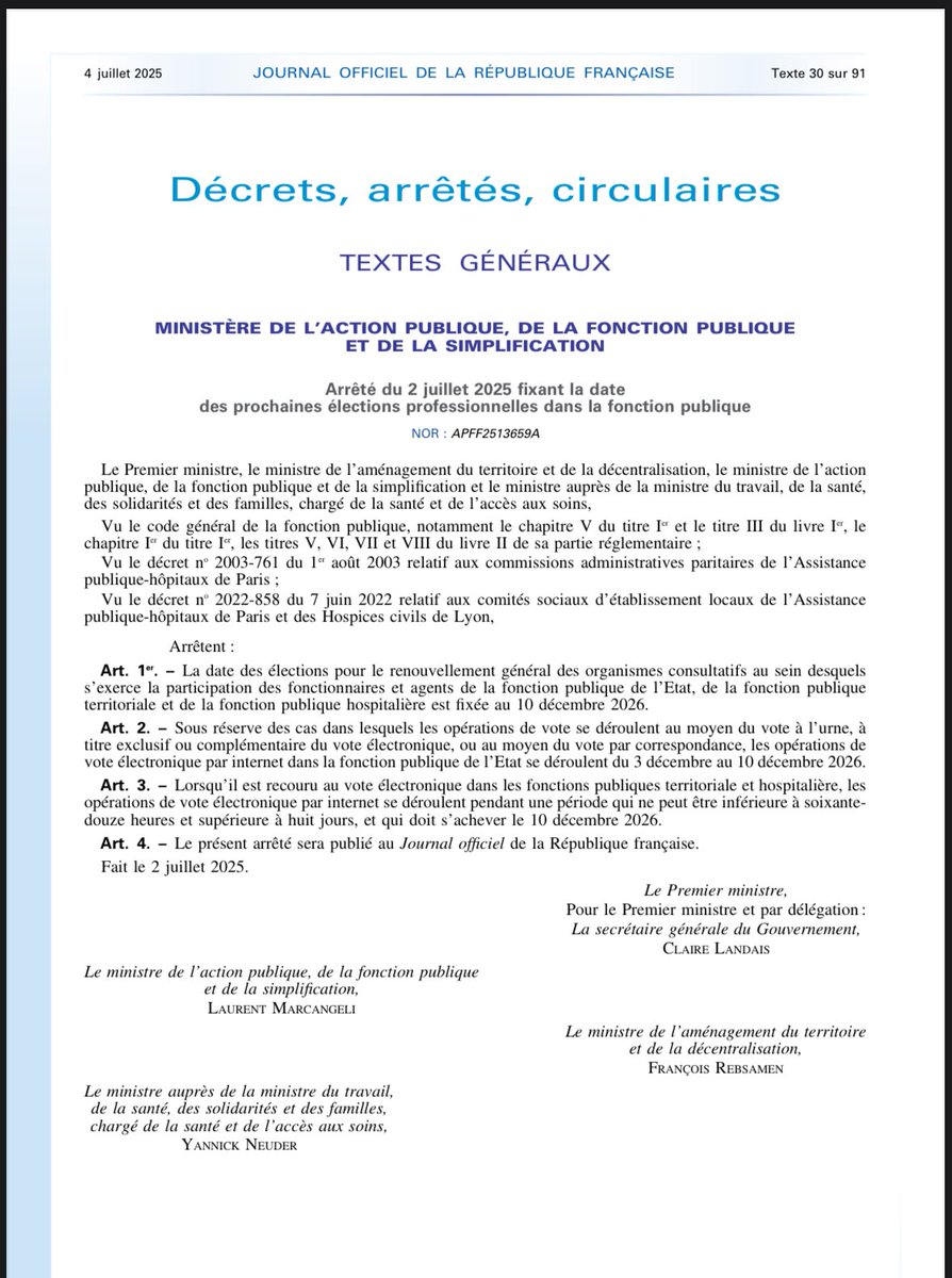 Dates Elections professionnelles 2026 - Arrêté fixant la date des élections