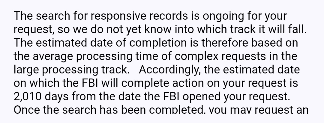 5½ years, 2,010 days the FBI is telling me how long it will take to get the file on my father. What are they hiding? He wasn't a criminal, he was a great man and doctor. #foia #fbi #serchtruth #Fauci #setup #fleiss