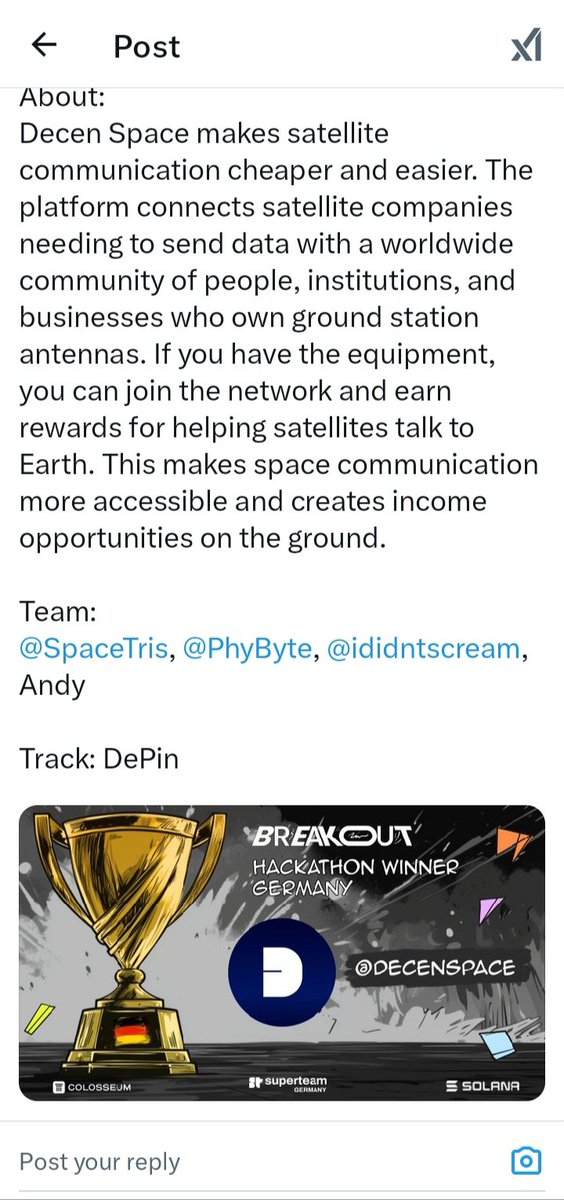𝕄𝕒𝕣𝕠 𝕌𝕡𝕣𝕠𝕔𝕜 ™ 🆙🪨 (@m4ro_x) on Twitter photo 2️⃣ Tristan (<a href="/decenspace/">Decen Space</a>) <a href="/SpaceTris/">Space Tristan</a> shared how they’re building a decentralized marketplace for ground station services 🌍
He talked challenges, future announcements, and his epic hackathon win via Colosseum! 🏆 2️⃣ Tristan (<a href="/decenspace/">Decen Space</a>) <a href="/SpaceTris/">Space Tristan</a> shared how they’re building a decentralized marketplace for ground station services 🌍
He talked challenges, future announcements, and his epic hackathon win via Colosseum! 🏆