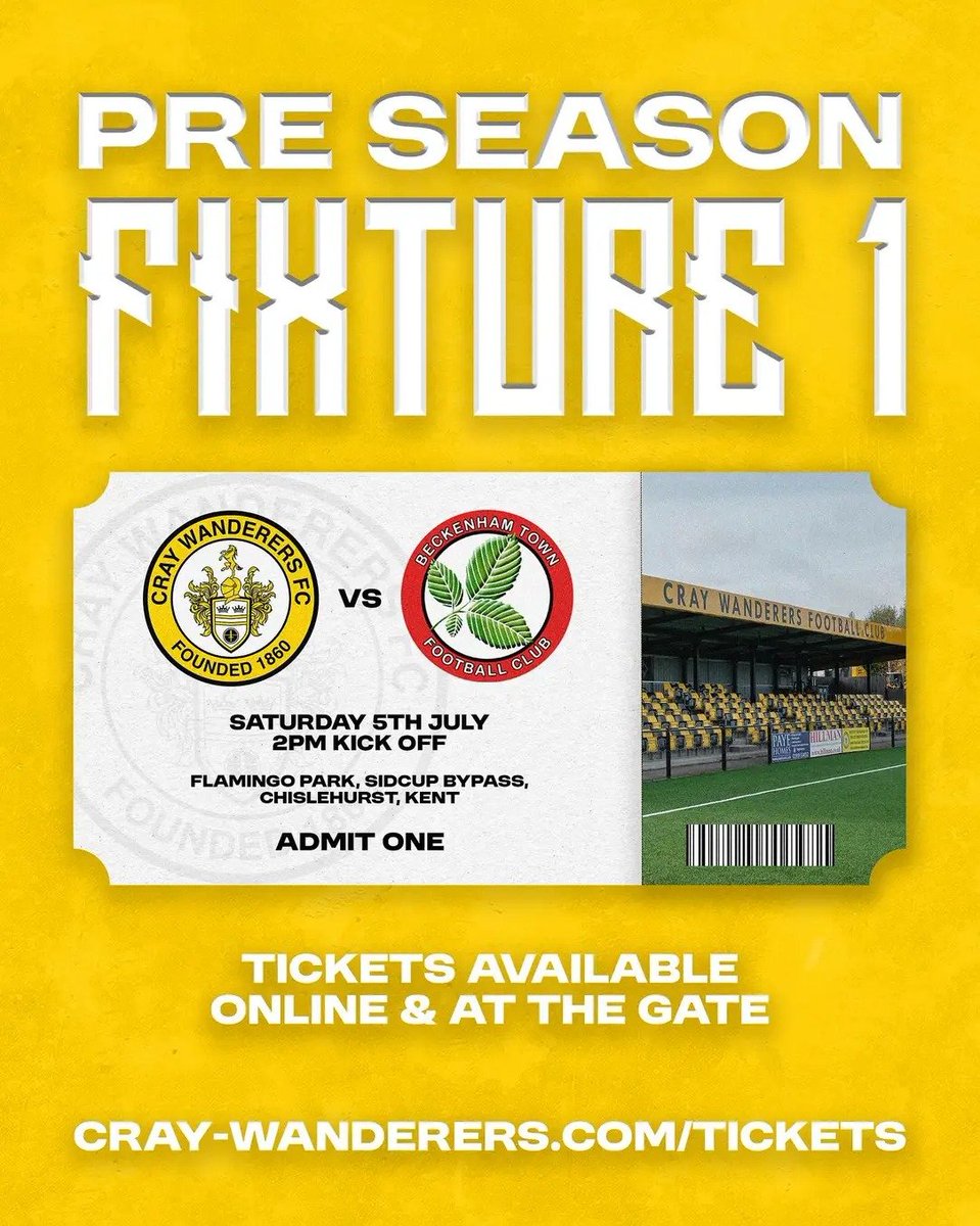 Cray Wanderers FC (@officialwands) on Twitter photo Match Preview - <a href="/OfficialWands/">Cray Wanderers FC</a> vs <a href="/beckenhamtownfc/">Beckenham Town FC</a> - PSF - 5/7/25, 2 pm
Please see here the Match Preview for tomorrow's opening pre-season fixture as we welcome Beckenham Town and Becks fans to Flamingo Park for the first time.
cray-wanderers.com/cray-wanderers… Match Preview - <a href="/OfficialWands/">Cray Wanderers FC</a> vs <a href="/beckenhamtownfc/">Beckenham Town FC</a> - PSF - 5/7/25, 2 pm
Please see here the Match Preview for tomorrow's opening pre-season fixture as we welcome Beckenham Town and Becks fans to Flamingo Park for the first time.
cray-wanderers.com/cray-wanderers…