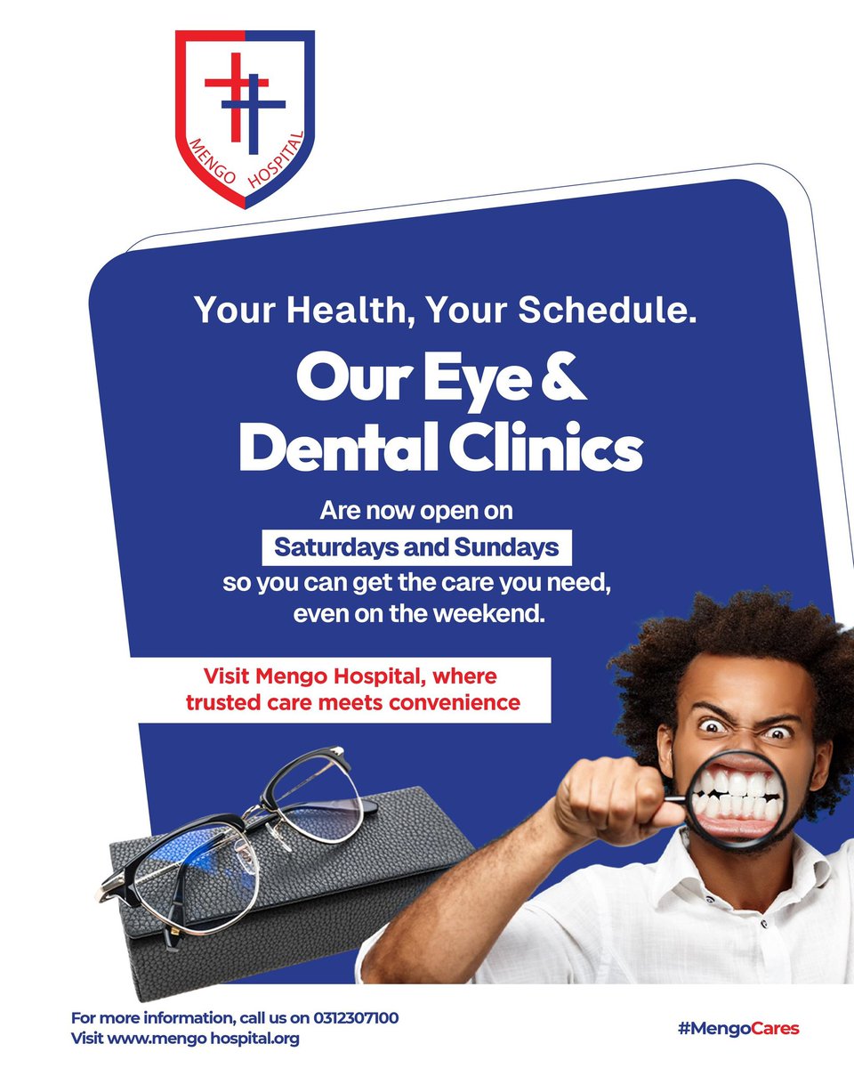 The window to a healthier version of "YOU" is still open.

Our Eye &amp; Dental Clinics are open on Saturday and Sunday to ensure we serve you who couldn't make it to the hospital during the week.

 Visit us this weekend because your well-being shouldn't wait.

#MengoCares