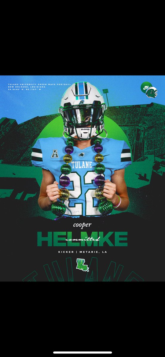 Patrick Harkness (@rolldatwave) on Twitter photo #Tulane #GreenWave
🌊Class of 25 Kicker Spotlight🌊
Cooper Helmke- <a href="/CooperHelmke/">Cooper Helmke</a>
6-3/170.
Metairie, LA
Jersey- #35
Chris Sailer Kicking Rating
5⭐️⭐️⭐️⭐️⭐️
Ranked as the 5th best Kicker in the
Nation.
Per Chris Sailer “Cooper is a fantastic high school kicking prospect. #Tulane #GreenWave
🌊Class of 25 Kicker Spotlight🌊
Cooper Helmke- <a href="/CooperHelmke/">Cooper Helmke</a>
6-3/170.
Metairie, LA
Jersey- #35
Chris Sailer Kicking Rating
5⭐️⭐️⭐️⭐️⭐️
Ranked as the 5th best Kicker in the
Nation.
Per Chris Sailer “Cooper is a fantastic high school kicking prospect.