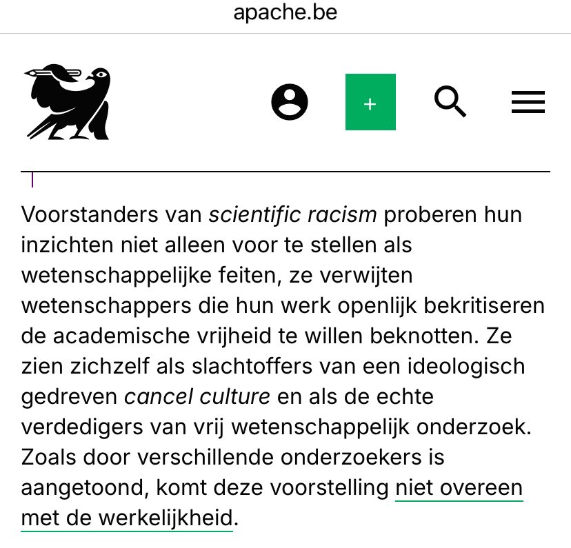 10pondt's tweet image. “Voorstanders van scientific racism proberen hun inzichten niet alleen voor te stellen als wetenschappelijke feiten, ze verwijten wetenschappers die hun werk openlijk bekritiseren de academische vrijheid te willen beknotten.” 👏

apache.be/2025/07/04/rac…