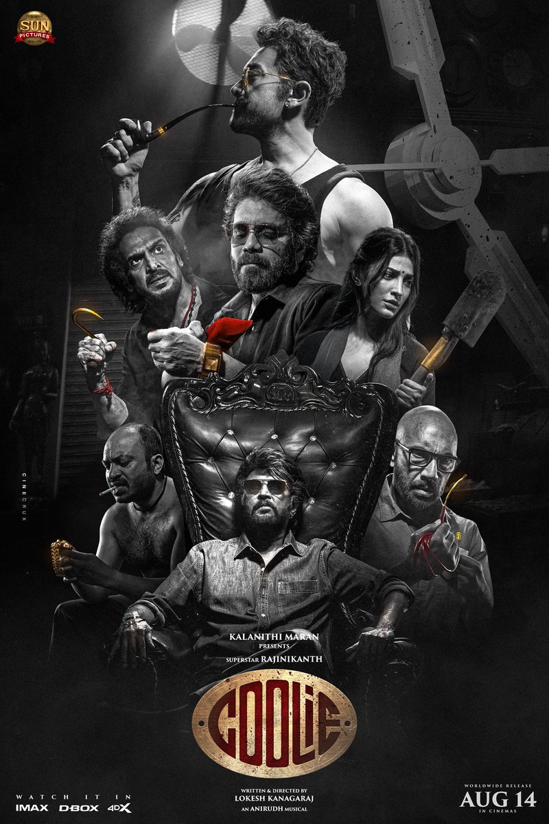 Santhosh Andaluri (@santhoshcherrry) on Twitter photo The Most Anticipated #Coolie is all set to dominate IMAX screens worldwide from August 14th ๐ฅ
A <a href="/SanthoshCherrry/">Santhosh Andaluri</a> design ๐
Super Star โญ
<a href="/rajinikanth/">Rajinikanth</a> <a href="/Dir_Lokesh/">Lokesh Kanagaraj</a>
Rock Star <a href="/anirudhofficial/">Anirudh Ravichander</a> King <a href="/iamnagarjuna/">Nagarjuna Akkineni</a> <a href="/nimmaupendra/">Upendra</a>
#CoolieFromAug14 #CoolieThePowerHouseFromAug14 The Most Anticipated #Coolie is all set to dominate IMAX screens worldwide from August 14th ๐ฅ
A <a href="/SanthoshCherrry/">Santhosh Andaluri</a> design ๐
Super Star โญ
<a href="/rajinikanth/">Rajinikanth</a> <a href="/Dir_Lokesh/">Lokesh Kanagaraj</a>
Rock Star <a href="/anirudhofficial/">Anirudh Ravichander</a> King <a href="/iamnagarjuna/">Nagarjuna Akkineni</a> <a href="/nimmaupendra/">Upendra</a>
#CoolieFromAug14 #CoolieThePowerHouseFromAug14