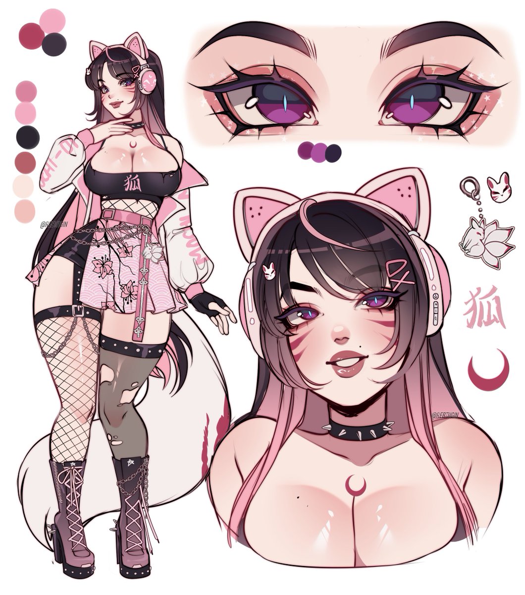 🍥Open for adoption! Kitsune gamer lady🎮 
design open to offers (PayPal, no less than $50 please!) I also see private offers via dm