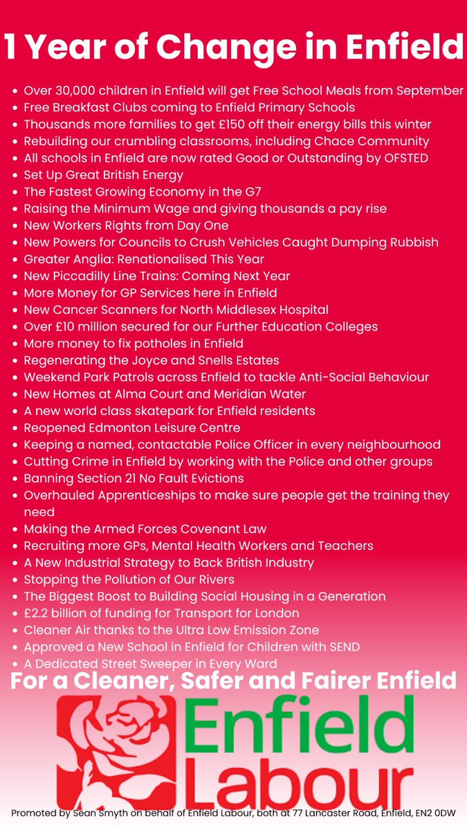 enfield_labour's tweet image. One year of change in Enfield

Enfield Labour, working with the new Labour Government: For a Cleaner, Safer and Fairer Enfield