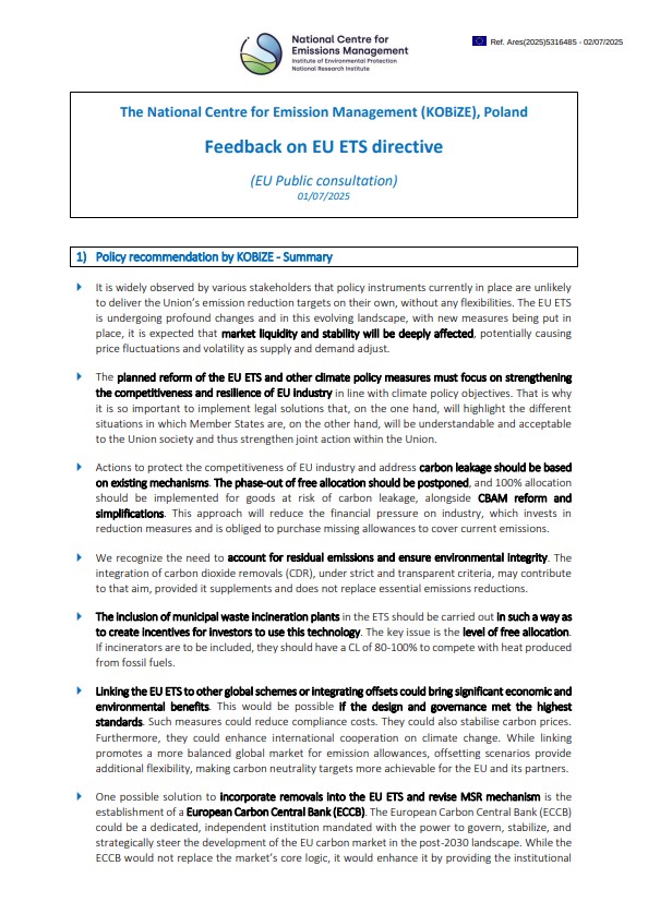 Centrum Analiz Klimatyczno - Energetycznych (CAKE) (@climate_cake) on Twitter photo 🚨 #KOBiZE (Poland) submitted feedback on the #EUETS reform.
🔍What do we propose?
✅ #CDR & offsets for flexibility
✅ call for a European Carbon Central Bank (#ECCB)
📍Feedback is open until 8 July!
#KOBIZE📜🔗ec.europa.eu/info/law/bette…
🔁 RT: <a href="/EUClimateAction/">EU Climate Action</a> <a href="/CarbonPulse/">Carbon Pulse</a> 🚨 #KOBiZE (Poland) submitted feedback on the #EUETS reform.
🔍What do we propose?
✅ #CDR & offsets for flexibility
✅ call for a European Carbon Central Bank (#ECCB)
📍Feedback is open until 8 July!
#KOBIZE📜🔗ec.europa.eu/info/law/bette…
🔁 RT: <a href="/EUClimateAction/">EU Climate Action</a> <a href="/CarbonPulse/">Carbon Pulse</a>