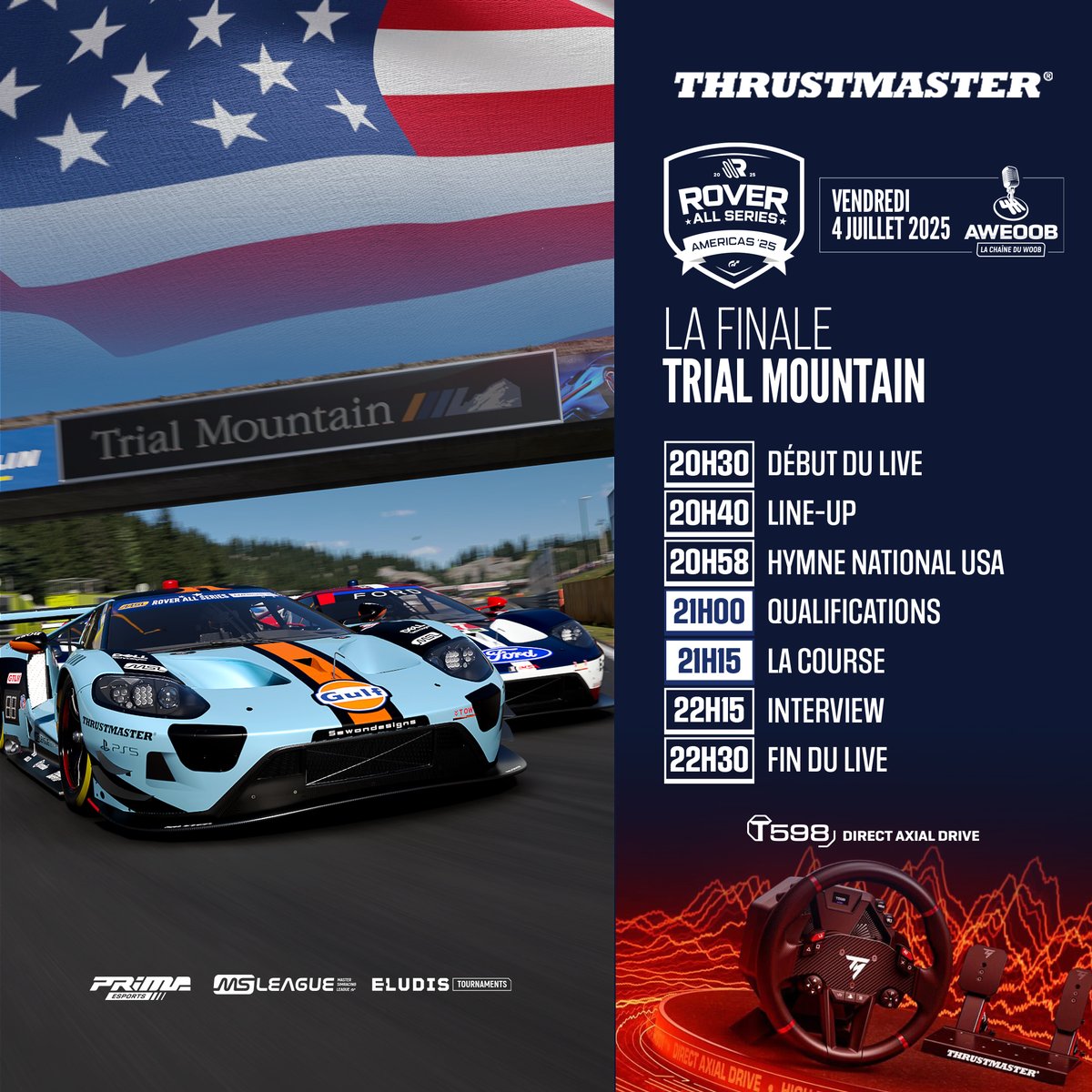 PRiMA Esports (@primaesports) on Twitter photo 🇺🇸Votre programme de la soirée de la Finale Rover All Series - Americas '25 avec les 14 finalistes qui devront dompter ce magnifique circuit !
LIVE à 20h30 avec Aweoob: youtube.com/live/0swZeJ-Lu…
Qui sera le nouveau champion et recevra le nouveau volant T598 <a href="/TMThrustmaster/">Thrustmaster Official</a> ?! 🇺🇸Votre programme de la soirée de la Finale Rover All Series - Americas '25 avec les 14 finalistes qui devront dompter ce magnifique circuit !
LIVE à 20h30 avec Aweoob: youtube.com/live/0swZeJ-Lu…
Qui sera le nouveau champion et recevra le nouveau volant T598 <a href="/TMThrustmaster/">Thrustmaster Official</a> ?!