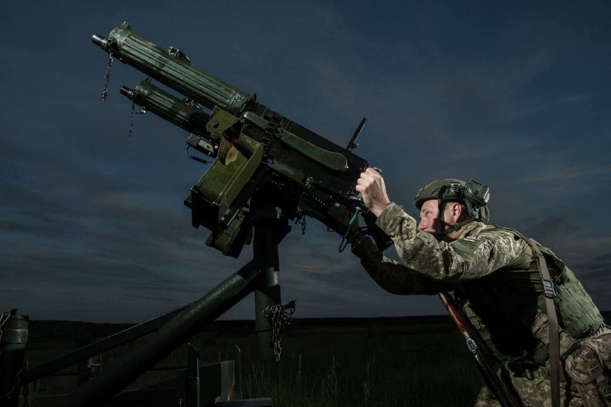 Old meets new.  

Ukrainian soldier with the 60th Separate Mechanized Brigade uses Maxim machine guns to intercept Russian drones
