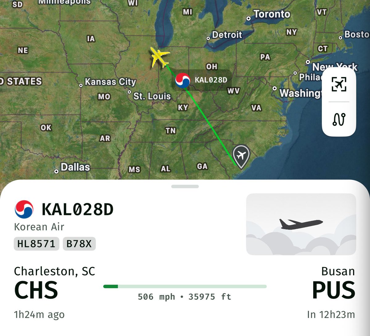 On delivery to Korean Air is Boeing 787-10 Dreamliner, HL8571, from Charleston