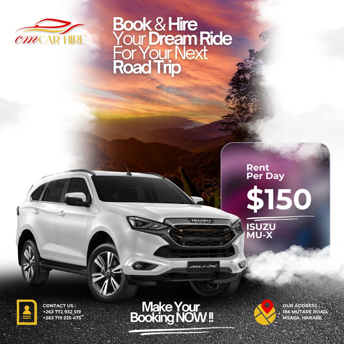 DesignedBySimba's tweet image. Just delivered this bold ad. for CM Car Hire ZW making sure their brand looks as sleek as their cars. From vibrant graphics to strategic layouts, we help businesses like yours drive more sales.

Want to take your brand to the next level? 
Let’s talk ! wa.me//263774397898