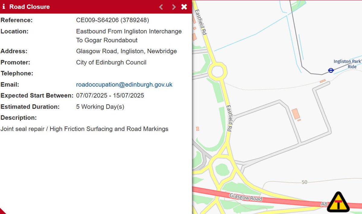 Edinburgh Travel News (@edintravel) on Twitter photo Monday 7th July - Glasgow Road Night Closures ⛔️
Work over 4 nights from Ingliston interchange, eastbound to Gogar roundabout.
<a href="/EDI_Airport/">Edinburgh Airport</a> <a href="/trafficscotland/">Traffic Scotland</a>
#edintravel Monday 7th July - Glasgow Road Night Closures ⛔️
Work over 4 nights from Ingliston interchange, eastbound to Gogar roundabout.
<a href="/EDI_Airport/">Edinburgh Airport</a> <a href="/trafficscotland/">Traffic Scotland</a>
#edintravel