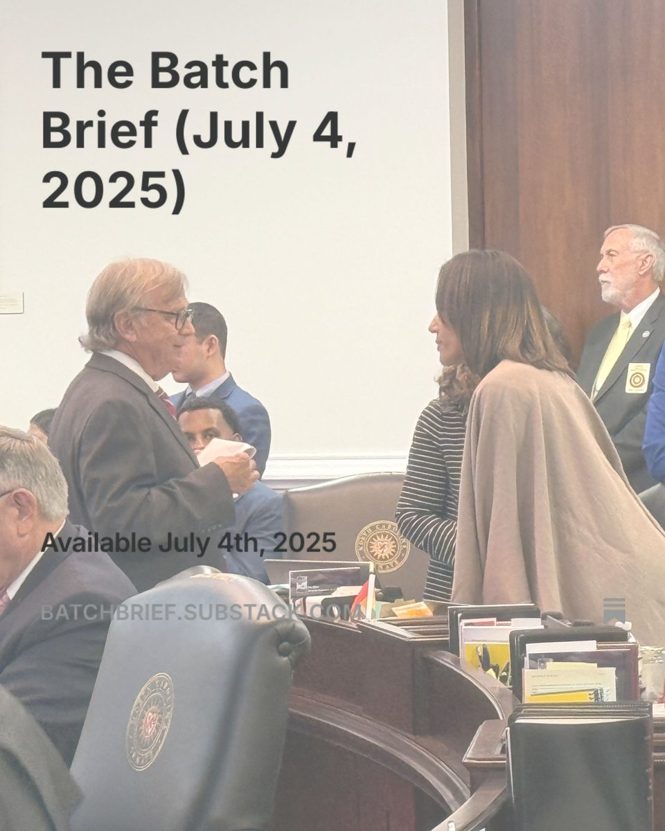 A new Batch Brief is live!

📣  Why Senate Democrats made history with a “present” protest on HB 805
⚖️ Christal’s Law is now NC law 
⏸️ The legislature’s in recess, but the dysfunction isn’t
📊 PLUS: Vote in our poll

Catch up on all the latest 👇 open.substack.com/pub/batchbrief…
