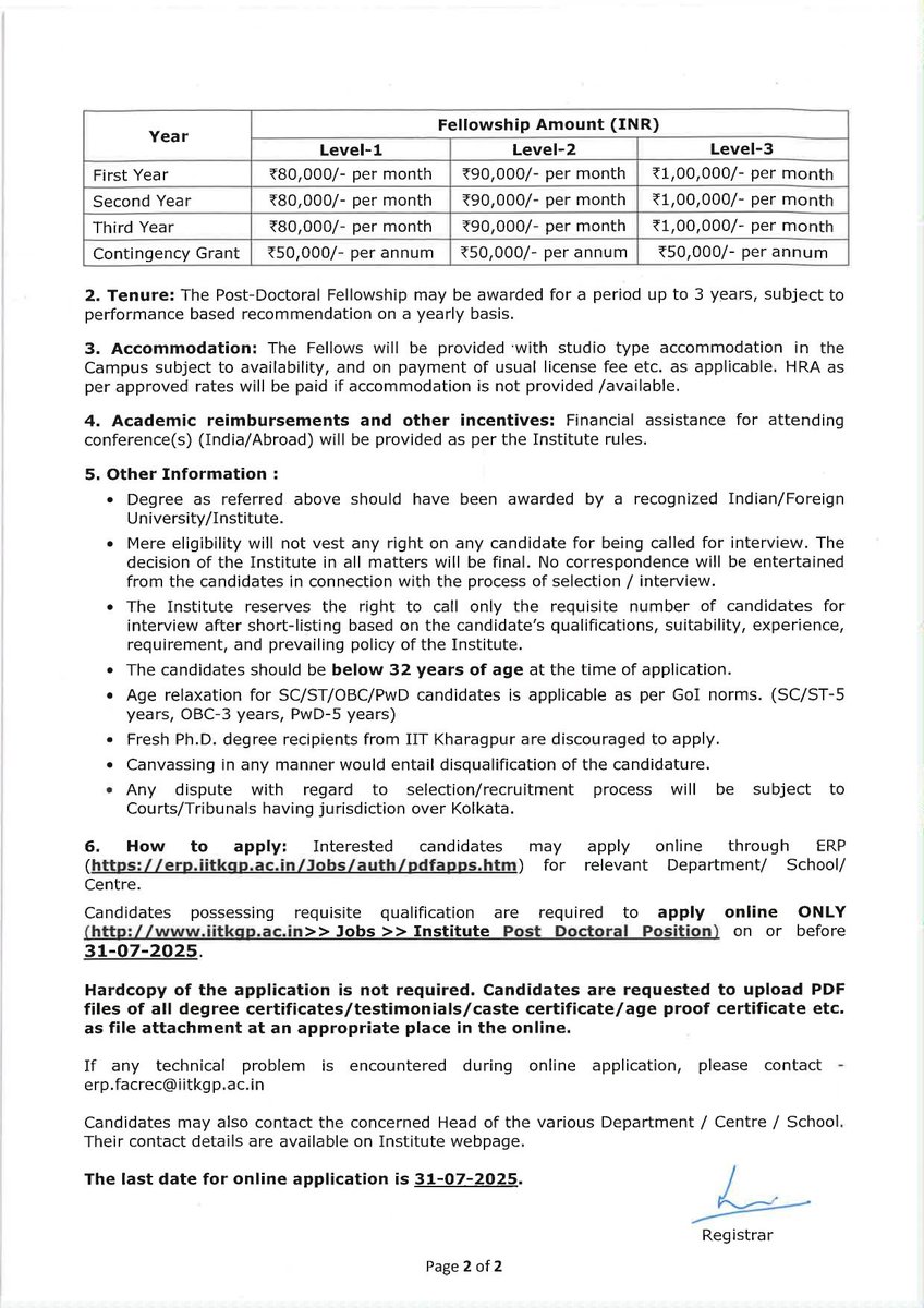 spalei's tweet image. Our Lab @IITKgp is hiring Institute Postdoc!
If you have experience in cell culture and interest in chem bio, pls contact at spalei@chem.iitkgp.ac.in with CV and research summary.
Our lab website: sites.google.com/view/shubhendu…
Apply here 👇
erp.iitkgp.ac.in/Jobs/auth/pdfa… Deadline: 31 July