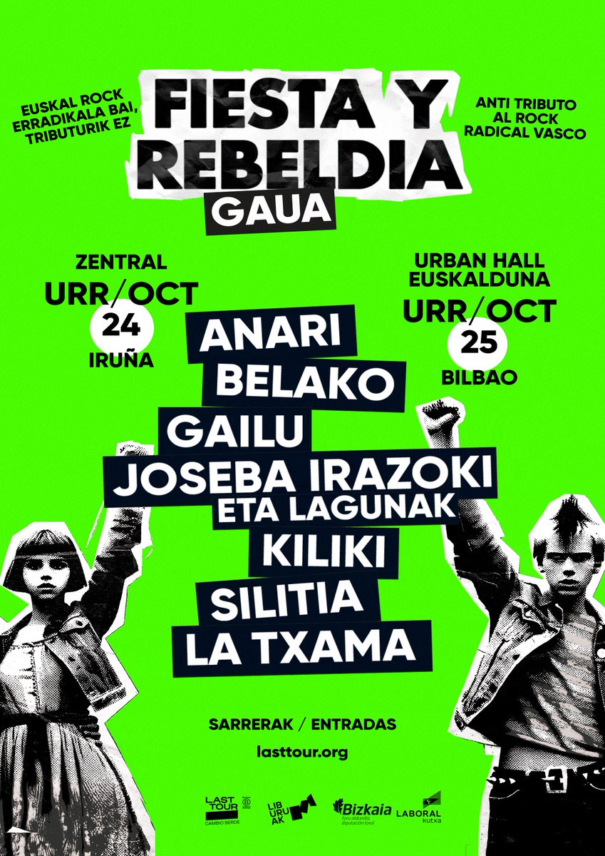 El concepto anti-tributo ya mola, el nombre 'Fiesta y Rebeldía Gaua' promete, el cartel es muy atractivo.

🏷 #Anari #Belako #Gailu #JosebaIrazoki eta #Lagunak #Kiliki #Silitia y #LaTxama · #LastTour #Liburuak