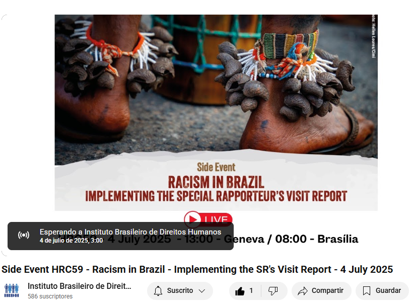 [#IBDH na #ONU]

🚨 Já vai começar! Direto da #CDH59!

Acompanhe ao vivo o evento:

📌Racismo no #Brasil – Implementando as recomendações da Relatora da ONU.

📹Assista: youtube.com/live/tFaGQmBX1…