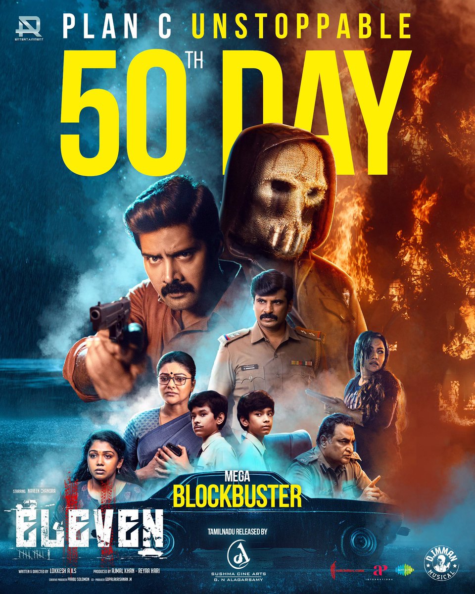 Lokkesh Ajls (@lokeshajls) on Twitter photo #Eleven The PlanC hits the 50-DAY mark and Grateful for all the love and warm acceptance from our audience ❤️🔥
<a href="/Naveenc212/">Actor Naveen Chandra</a> <a href="/ARentertainoffl/">AR Entertainment</a> <a href="/SushmaCineArts/">Sushma Cine Arts</a> <a href="/immancomposer/">D.IMMAN</a> <a href="/actressReyaa/">Reyaa</a> <a href="/abhiramiact/">Abhirami</a> <a href="/Riythvika/">Riythvika✨</a> <a href="/ActorDileepan/">Dileepan</a> @actorshashank <a href="/karthikisc/">KARTHIK DOP</a> <a href="/srikanth_nb/">EditorSrikanthNB</a> <a href="/onlynikil/">Nikil Murukan</a> #Eleven The PlanC hits the 50-DAY mark and Grateful for all the love and warm acceptance from our audience ❤️🔥
<a href="/Naveenc212/">Actor Naveen Chandra</a> <a href="/ARentertainoffl/">AR Entertainment</a> <a href="/SushmaCineArts/">Sushma Cine Arts</a> <a href="/immancomposer/">D.IMMAN</a> <a href="/actressReyaa/">Reyaa</a> <a href="/abhiramiact/">Abhirami</a> <a href="/Riythvika/">Riythvika✨</a> <a href="/ActorDileepan/">Dileepan</a> @actorshashank <a href="/karthikisc/">KARTHIK DOP</a> <a href="/srikanth_nb/">EditorSrikanthNB</a> <a href="/onlynikil/">Nikil Murukan</a>