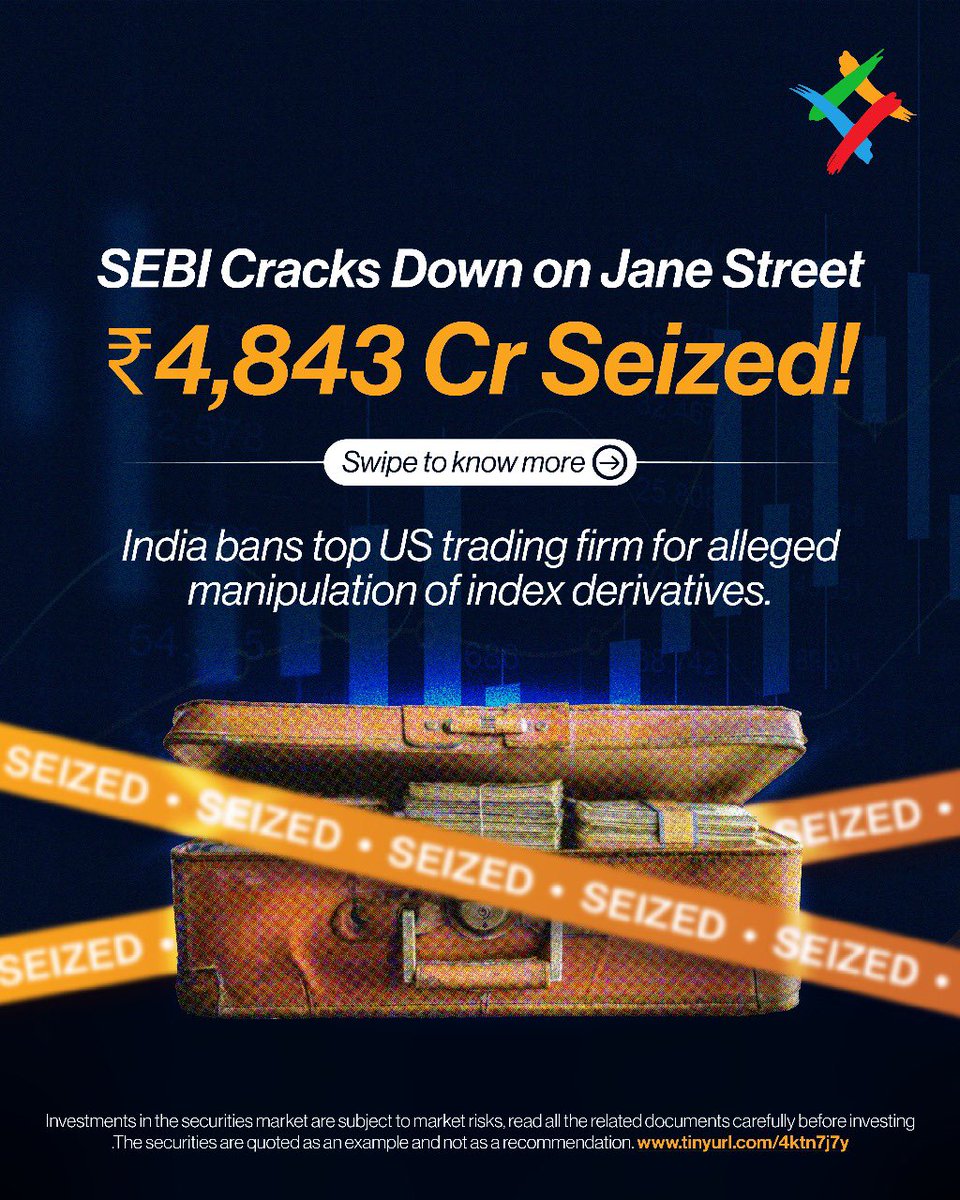 Centillion_Cap's tweet photo. 🚨 SEBI drops the hammer on Jane Street: ₹4,843 Cr seized! - a move shaking up brokers &amp; the market.

Swipe ➡️ to get the full breakdown

#stockmarketnews #financenews #marketupdate #stockmarketindia #SEBI #janestreet #marketmanipulation #centillionplus #centillioncapital https://t.co/X7YRQ9G5AS
