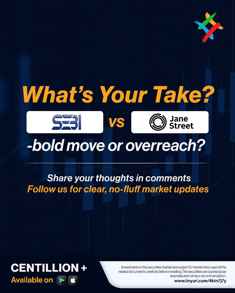 Centillion_Cap's tweet photo. 🚨 SEBI drops the hammer on Jane Street: ₹4,843 Cr seized! - a move shaking up brokers &amp; the market.

Swipe ➡️ to get the full breakdown

#stockmarketnews #financenews #marketupdate #stockmarketindia #SEBI #janestreet #marketmanipulation #centillionplus #centillioncapital https://t.co/X7YRQ9G5AS