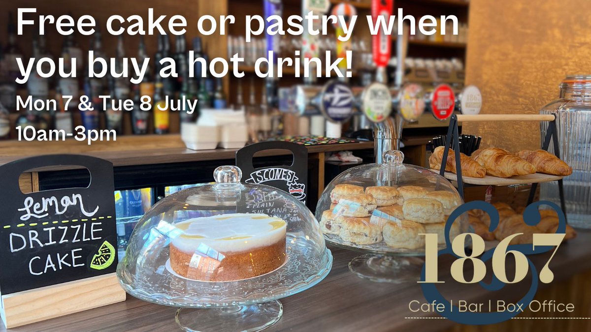 TyneOperaHouse's tweet image. We'd like to celebrate the re-opening of our 1867 Cafe Bar, so join us between 10am-3pm on Monday 7th - Tuesday 8th July as we'll be serving delicious free slices of cake or a pastry to customers who purchase a hot drink 🍰