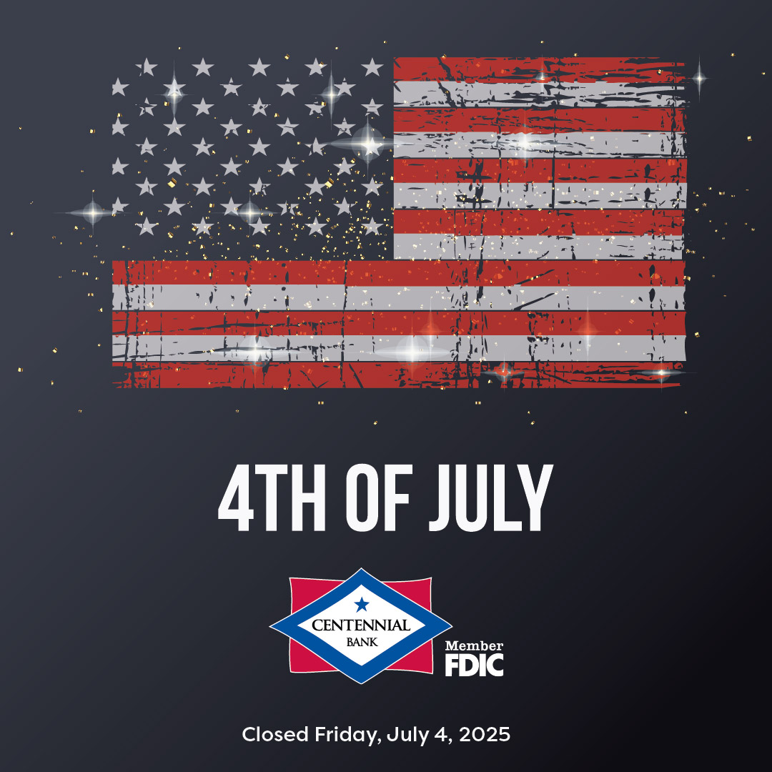 Centennial Bank (@my100bank) on Twitter photo Today, we honor the freedom, resilience, and unity that define our nation. As you celebrate with your loved ones, we're proud to be part of your journey toward achieving your dreams. 
As a reminder, we are closed today, Friday, July 4. Today, we honor the freedom, resilience, and unity that define our nation. As you celebrate with your loved ones, we're proud to be part of your journey toward achieving your dreams. 
As a reminder, we are closed today, Friday, July 4.