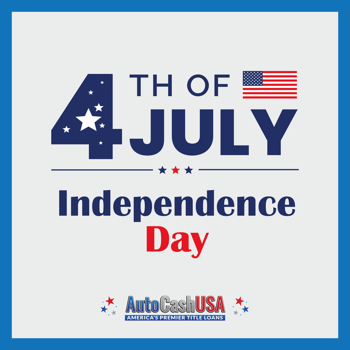 AutocashU's tweet photo. Happy 4th of July! 🇺🇸 Celebrating independence! 🎉 Freedom, opportunity, and dream-chasing are what it's all about. Auto Cash USA is grateful to serve our community. ❤️ Have a great day! 🥳 

#IndependenceDay #4thofJuly #AutoCashUSA https://t.co/7JglGPfPrz