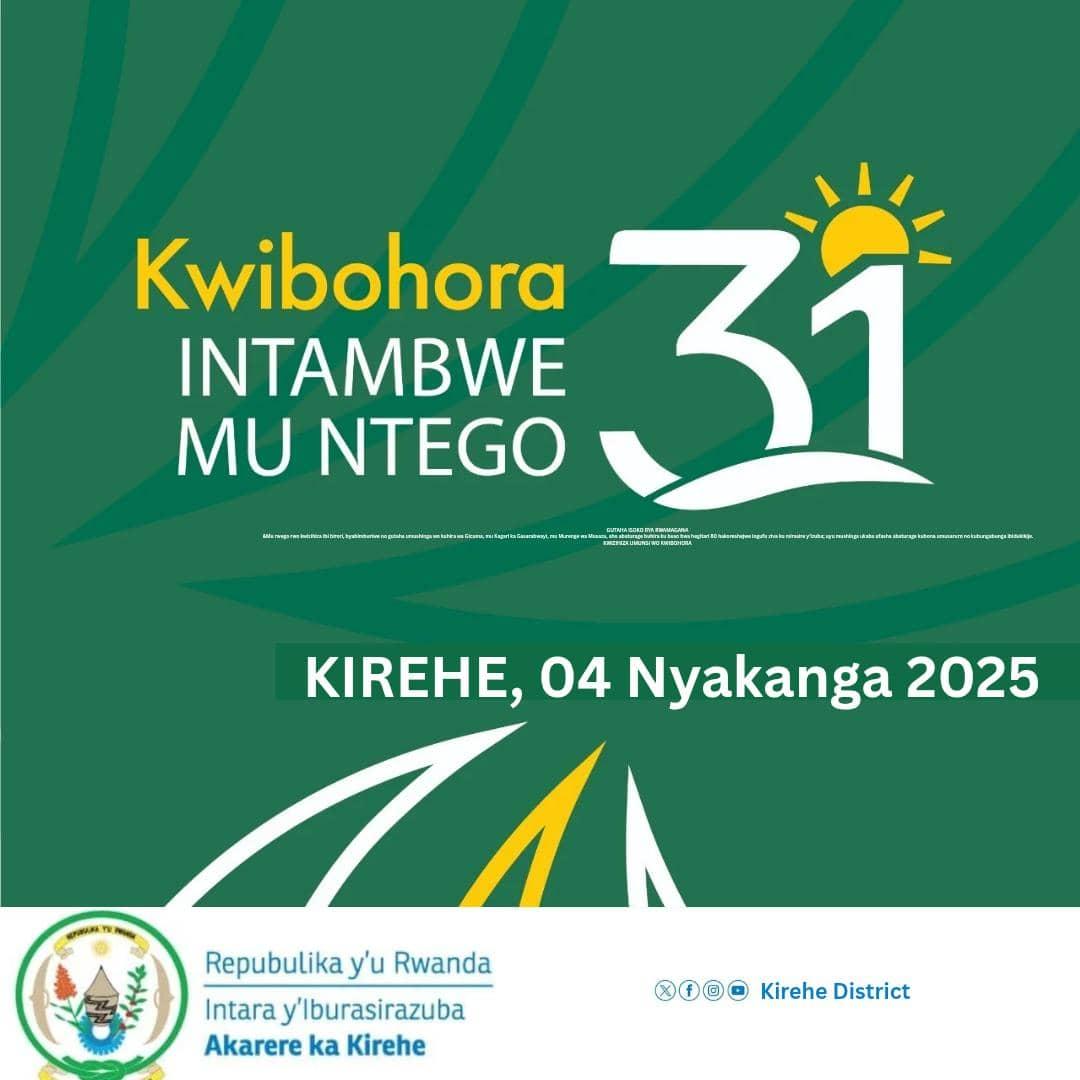 Hirya no hino mu Karere, hari kuba ibirori byo kwizihiza umunsi wo #Kwibohora31 no gutaha ibikorwa byagejejwe ku baturage hagamijwe kwihutisha iterambere n’imibereho myiza y’abaturage.