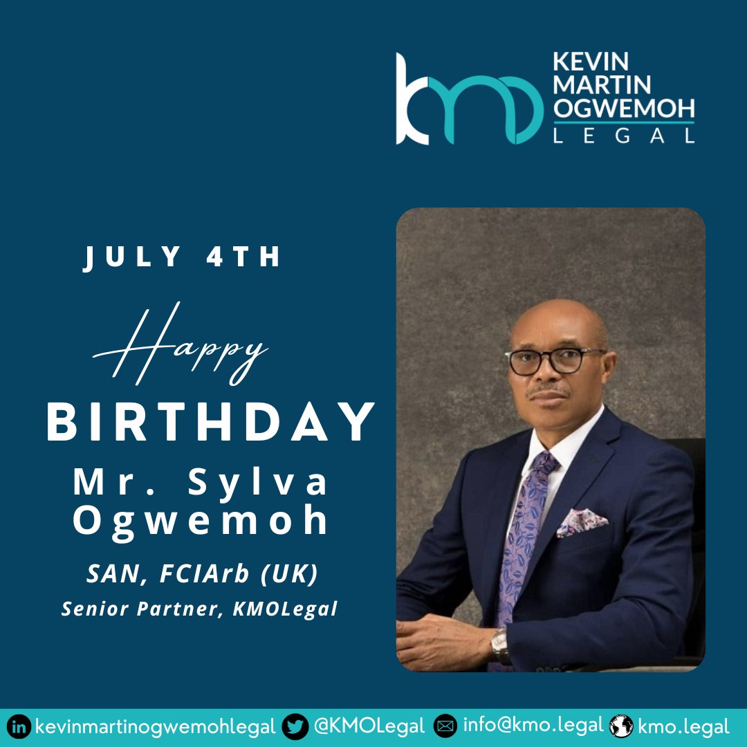 KMOLegal's tweet photo. Today, we celebrate our Senior Partner's birthday, Mr. Sylva Ogwenoh, SAN, FCIArb, (UK).

#kmolegal
#lawfirm
#premiumlegalservice
#birthday https://t.co/vckc6Ka2l3