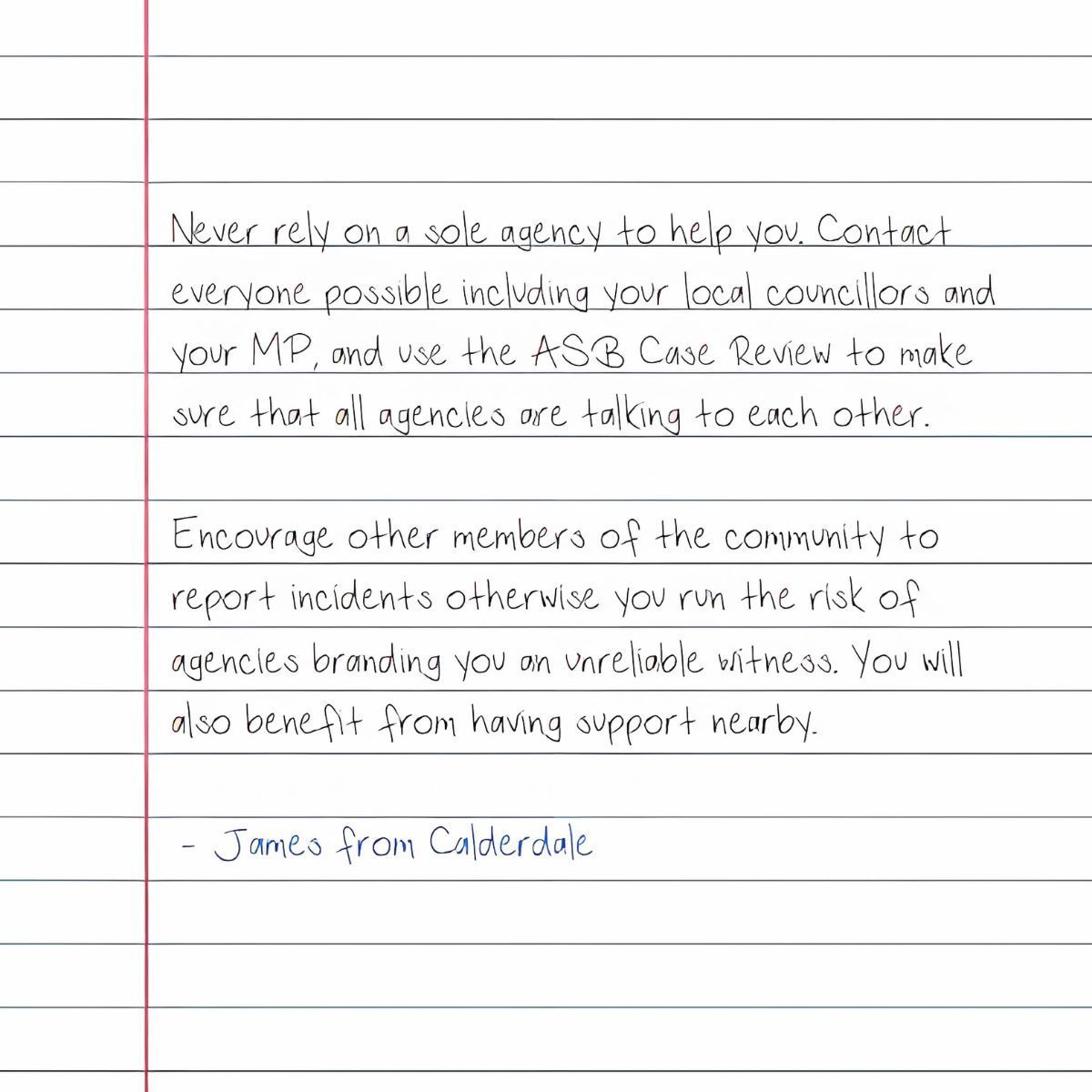 asbhelp's tweet image. We asked victims of anti-social behaviour: What would you tell someone who is experiencing ASB?

Our words have power.

#DearReader #ASBAwarenessWeek #ASB