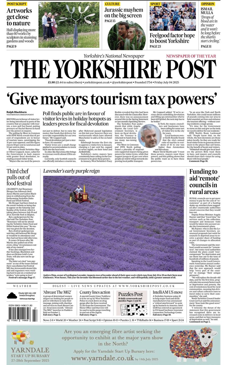 Rosie Lockwood (@rosie_lockwood) on Twitter photo Today I’ve published an intervention <a href="/IPPRNorth/">IPPR North</a> on visitor levies 🏨
Backed by calls from Mayors like <a href="/SouthYorksMayor/">Mayor Oliver Coppard</a> & <a href="/DSkaith/">David Skaith</a>, the <a href="/yorkshirepost/">The Yorkshire Post</a> says it puts pressure on Rachel Reeves to hand over the power to Mayors 🧵 Today I’ve published an intervention <a href="/IPPRNorth/">IPPR North</a> on visitor levies 🏨
Backed by calls from Mayors like <a href="/SouthYorksMayor/">Mayor Oliver Coppard</a> & <a href="/DSkaith/">David Skaith</a>, the <a href="/yorkshirepost/">The Yorkshire Post</a> says it puts pressure on Rachel Reeves to hand over the power to Mayors 🧵