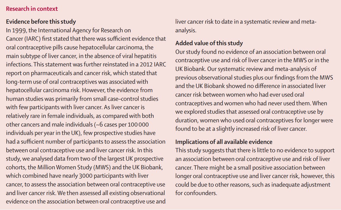 TheLancetOncol's tweet image. Online first: Oral contraceptive use and risk of liver cancer: a population-based study, systematic review, and meta-analysis
thelancet.com/journals/lanon…
@czwatling and colleagues
Comment: Oral contraceptives and risk of liver cancer
thelancet.com/journals/lanon…