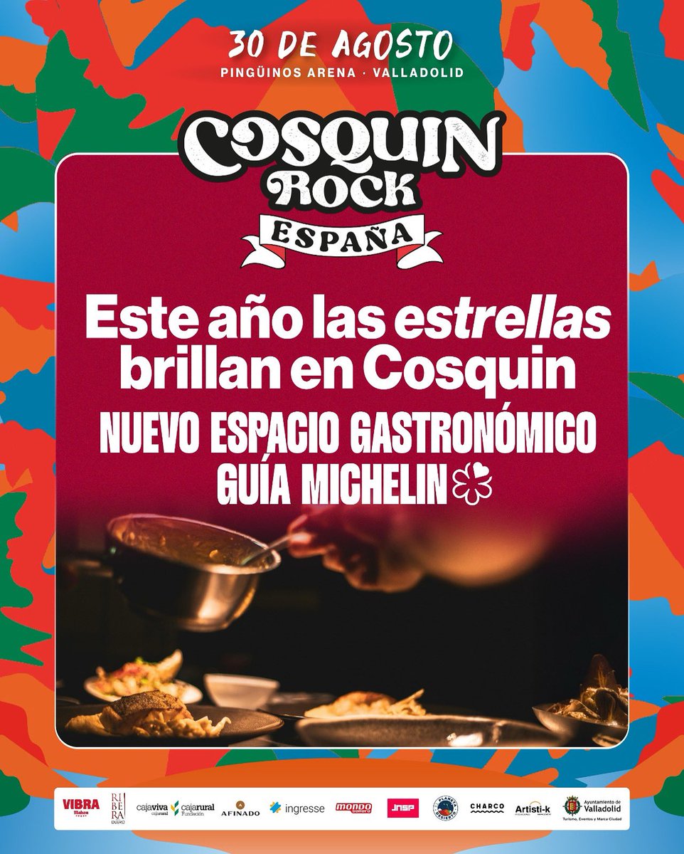 ¡LLEGA EL ESPACIO ESTRELLA MICHELÍN A COSQUÍN ROCK ESPAÑA! ⭐️

Algunos de los restaurantes más reconocidos de Valladolid estarán en #CRES25 para que vivas una experiencia gourmet mientras disfrutas de la mejor música en directo 🤤

🎫: cosquinrock.net