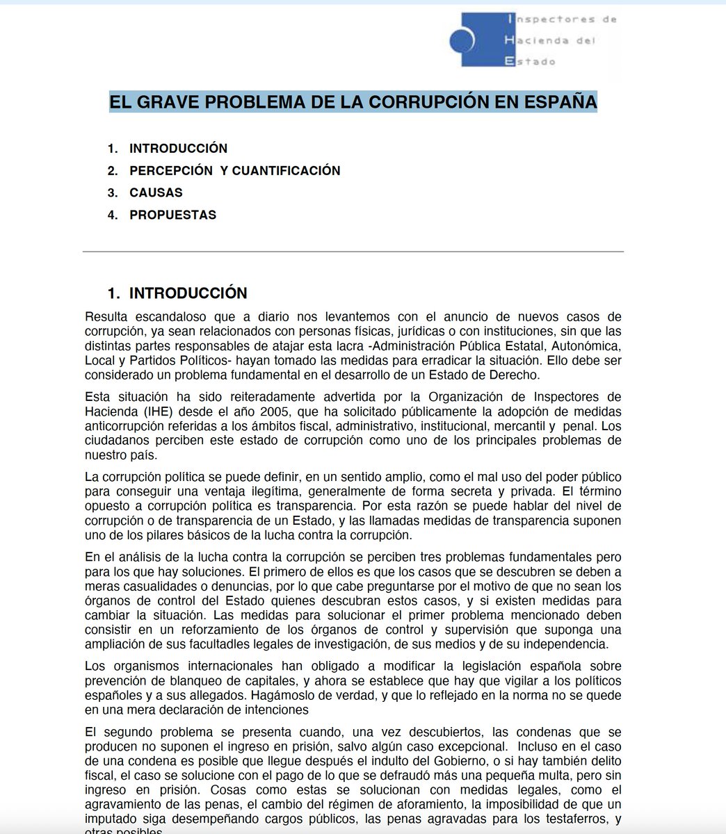 Inspectores_IHE's tweet photo. 🗣️ EL GRAVE PROBLEMA DE LA CORRUPCIÓN EN ESPAÑA

𝗟𝗼𝘀 𝗶𝗻𝘀𝗽𝗲𝗰𝘁𝗼𝗿𝗲𝘀 𝗱𝗲 𝗛𝗮𝗰𝗶𝗲𝗻𝗱𝗮 llevamos mucho tiempo pidiendo 𝘂𝗻 𝗽𝗹𝗮𝗻 𝗱𝗲 𝗰𝗼𝗻𝘁𝗿𝗼𝗹 𝗲𝘀𝗽𝗲𝗰𝗶́𝗳𝗶𝗰𝗼 𝘀𝗼𝗯𝗿𝗲 𝗽𝗼𝗹𝗶́𝘁𝗶𝗰𝗼𝘀 𝘆 𝗮𝗹𝘁𝗼𝘀 𝗰𝗮𝗿𝗴𝗼𝘀.

✅ La #CORRUPCIÓN no se puede combatir solo con medidas judiciales y penales

✅Tienen que existir otras de carácter preventivo que deben ser llevadas a cabo por los órganos de control y fiscalización del Estado 

📑 Nuestro documento con 43 medias contra la corrupcion ⤵️

https://t.co/frsdtZtiEW