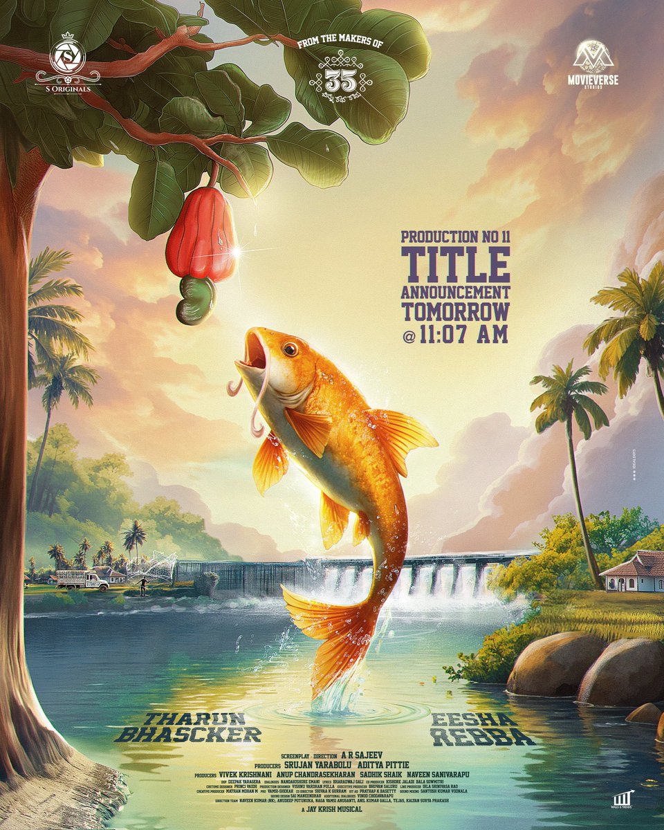 M.L.Prabhakaran. (@muniprabhakaran) on Twitter photo Something fishy is happening… 😜
Get ready to dive into a brand new entertainer ❤️
Production No.11 Title announcement tomorrow at 11:07 AM 💫
#TharunBhascker @yourseesha @ActorBrahmaji <a href="/ARSajeev2794/">A R Sajeev</a> <a href="/jaymkrish/">Jay Krish</a> <a href="/srujanyarabolu1/">Srujan Yarabolu</a> <a href="/in10_media/">IN10 Media Network</a> <a href="/adityapittie/">Aditya Pittie</a> <a href="/vivekkrishnani/">Vivek Krishnani</a> Something fishy is happening… 😜
Get ready to dive into a brand new entertainer ❤️
Production No.11 Title announcement tomorrow at 11:07 AM 💫
#TharunBhascker @yourseesha @ActorBrahmaji <a href="/ARSajeev2794/">A R Sajeev</a> <a href="/jaymkrish/">Jay Krish</a> <a href="/srujanyarabolu1/">Srujan Yarabolu</a> <a href="/in10_media/">IN10 Media Network</a> <a href="/adityapittie/">Aditya Pittie</a> <a href="/vivekkrishnani/">Vivek Krishnani</a>