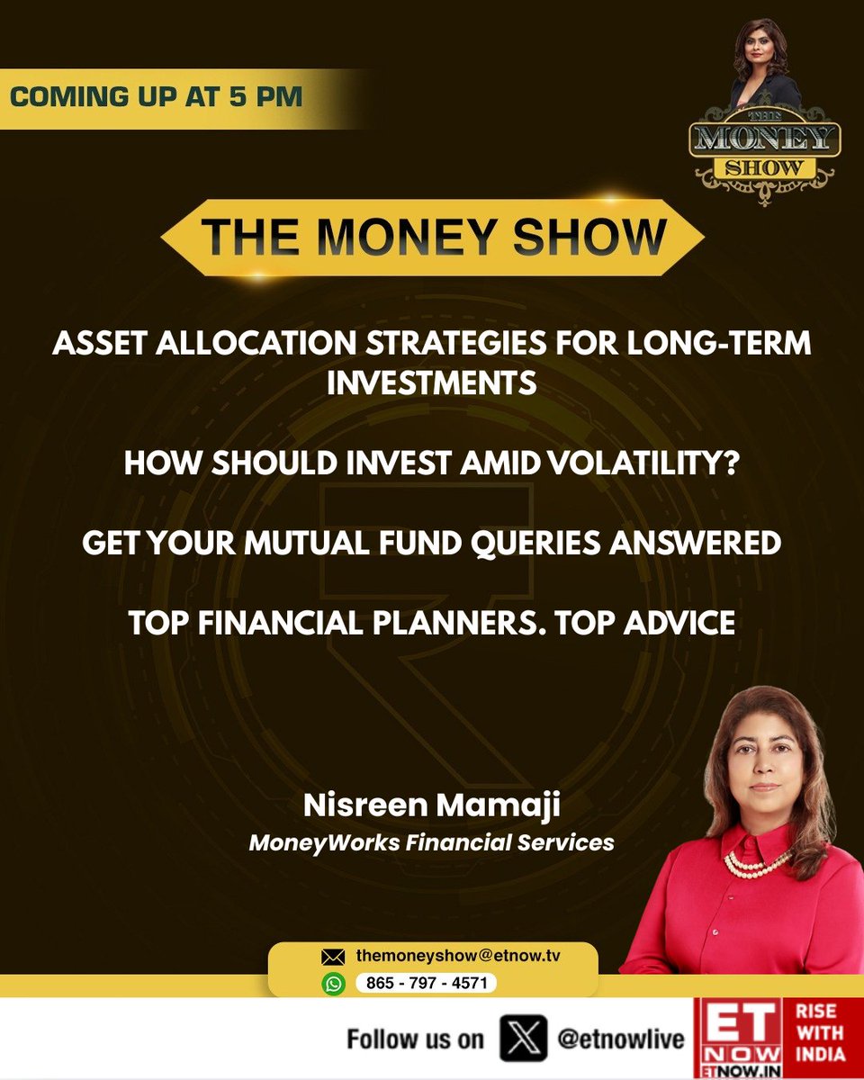 COMING UP @ 5 PM | The Money Show      

Tune in to ET NOW for expert tips on optimizing your mutual fund portfolio amid volatility with Nisreen Mamaji of MoneyWorks Financial Services

<a href="/kavitath/">Kavita Thapliyal/कविता थपलियाल</a> <a href="/NisreenMamaji/">Nisreen Mamaji CFP®</a>