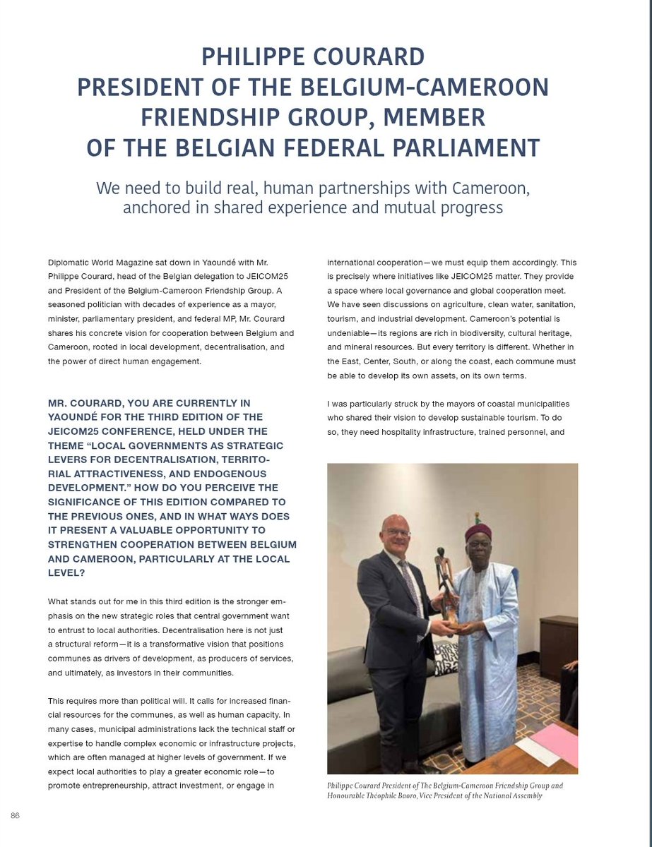 Very proud to share the <a href="/CVUC_Foundation/">Fondation des Communes et Villes Unies du Cameroun</a>’s feature in the latest Diplomatic World magazine. A strong recognition of the work achieved and the spirit of #solidarity driving our young organization. Warm thanks to Barbara Dietrich and Haya Mvita for their trust and support!