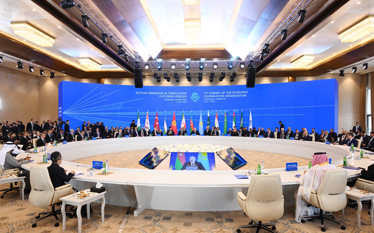Aykhanh's tweet image. The Republic of #Azerbaijan hosts the 17th Summit of the Economic Cooperation Organization (@ECO_int) in the city of #Khankendi.
Hosting such an important event in Azerbaijan demonstrates country’s proactive stance in the ECO and high recognition of its contribution to the…
