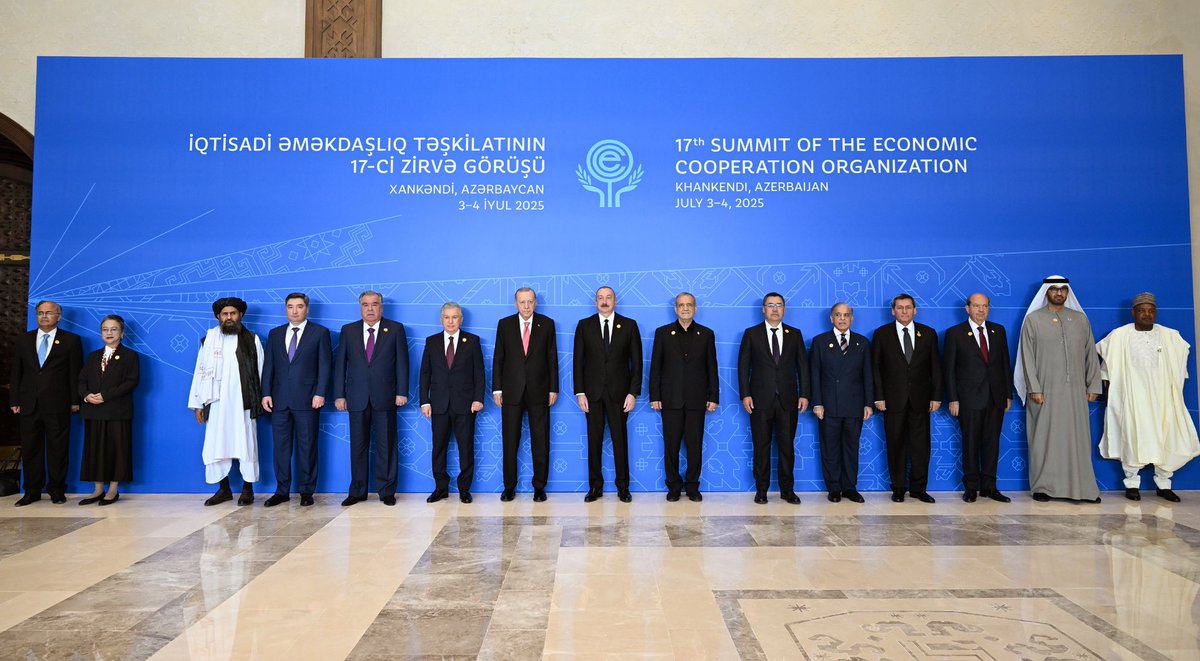 Aykhanh's tweet image. The Republic of #Azerbaijan hosts the 17th Summit of the Economic Cooperation Organization (@ECO_int) in the city of #Khankendi.
Hosting such an important event in Azerbaijan demonstrates country’s proactive stance in the ECO and high recognition of its contribution to the…