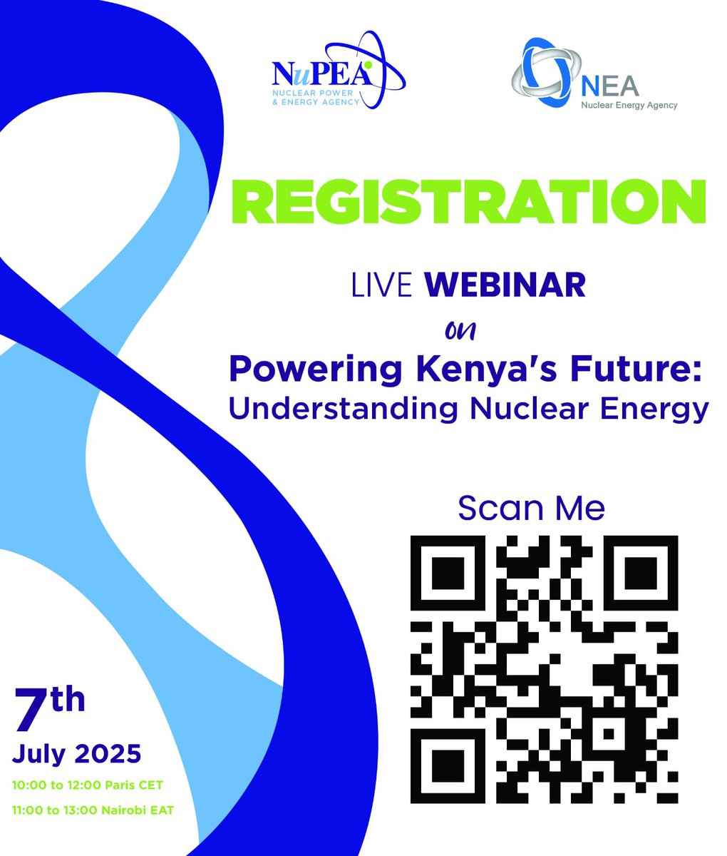 2 DAYS TO GO!
Join our webinar on understanding nuclear energy with global experts &amp; local voices!
✅ Boost awareness
✅ Explore socio-economic benefits
✅ Bust myths &amp; concerns

Register: oecd-nea.zoom.us/webinar/regist…

#LetsTalkNuclear #Nuclear4KE #NuclearAwareness