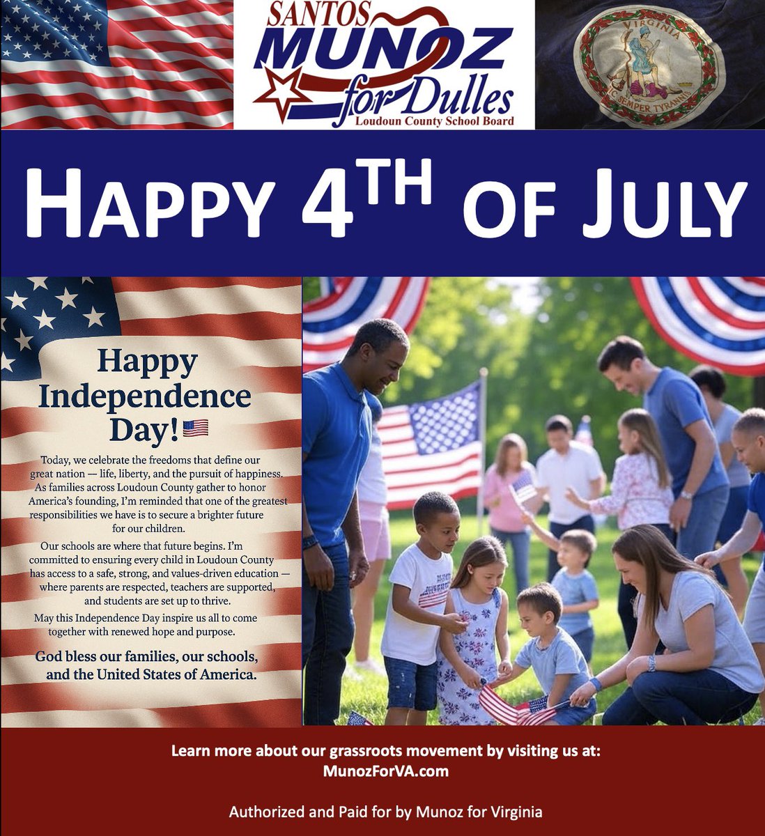 munozforva's tweet image. Today, we celebrate the freedoms that define our great nation — life, liberty, and the pursuit of happiness. As families across our Nation gather to honor America’s founding, I’m reminded that one of the greatest responsibilities we have is to secure a brighter future for our…