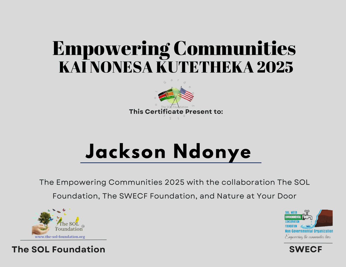 🇰🇪Congratulations Benedicta Mweu, Murkeli Muasya &amp; Jackson Ndoye for completing The School Garden education and planting trees. Keep up the amazing work!!
Empowering communities with <a href="/the_solf_org/">💐 The SOL Foundation™️ 💐</a>  collaborating with <a href="/SoilWaterEnvir2/">Soil,Water & Environmental Conservation Foundation</a> 
#plantingtrees #planttrees #empowering