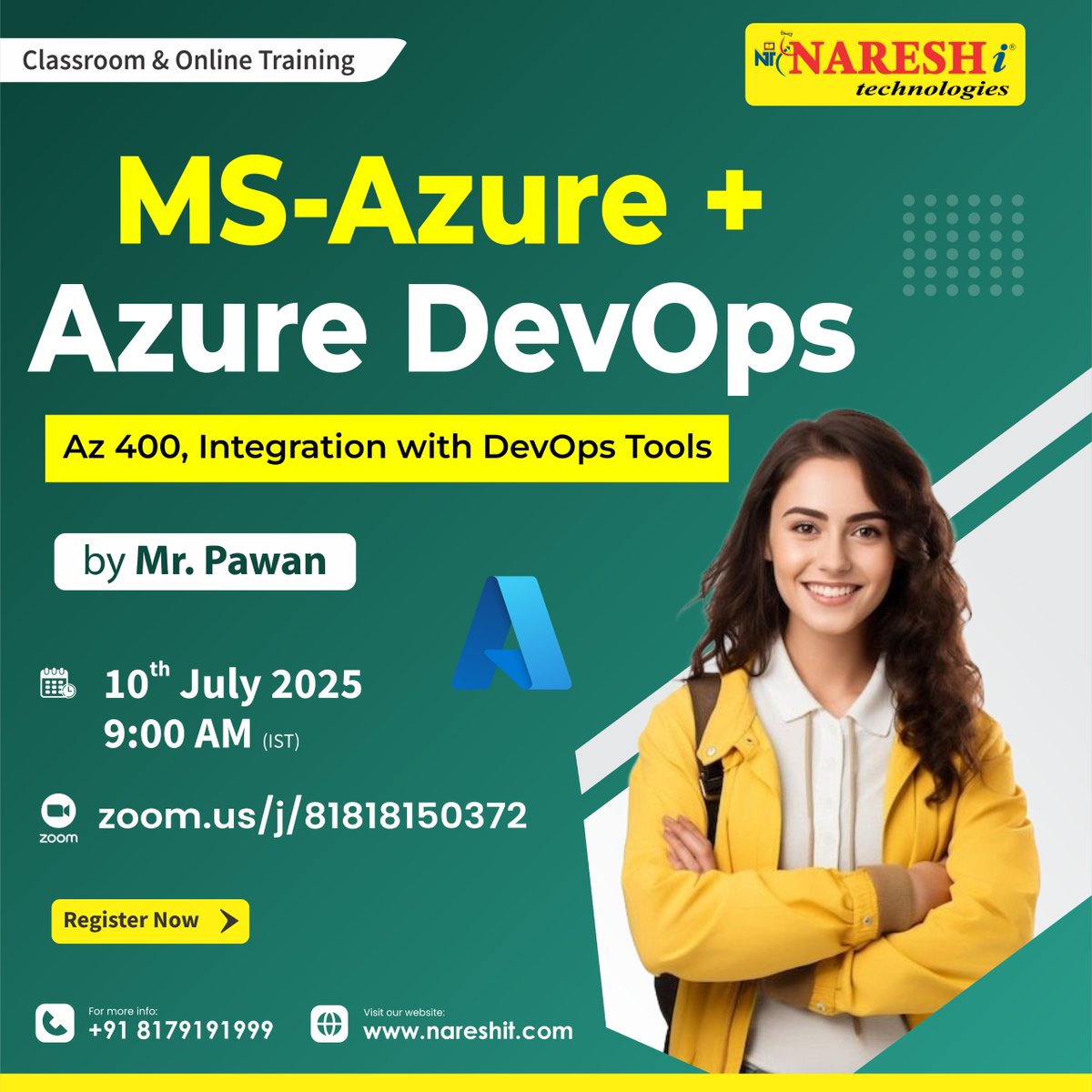 nareshitech's tweet image. 🎯 Upgrade Your Skills!
Join our MS-Azure + Azure DevOps (AZ-400) Live Workshop 🧑‍💻
📅 10th July | ⏰ 9:00 AM IST
👨‍🏫 Trainer: Mr. Pawan
✍️ Registration Link: t.ly/AZ-DEV10J
#AzureDevOps #NareshIT #AZ400 #CloudEngineer #DevOpsTraining