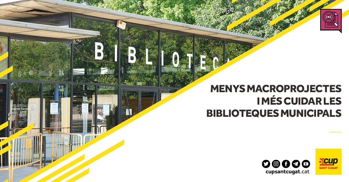 🏚️L'ajuntament és incapaç de dir quan tornarà a obrir la Biblioteca Gabriel Ferrater, i a més amaga que es deu a l'esfondrament de part del sostre

I a tot això, ens quedem sense un dels principals refugis climàtics en un estiu de màxims. Ja n'hi ha prou

cupsantcugat.cat/2025/07/04/el-…